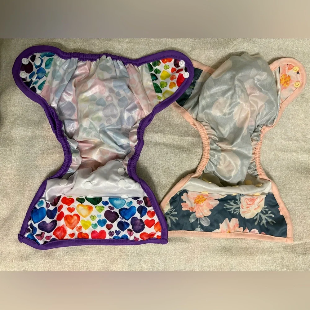 2 Pack Floral and Heart Patterned Kids Reusable Diaper Covers